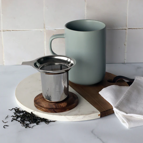 Tisanière grès et couvercle bois - Gris perle 48cl